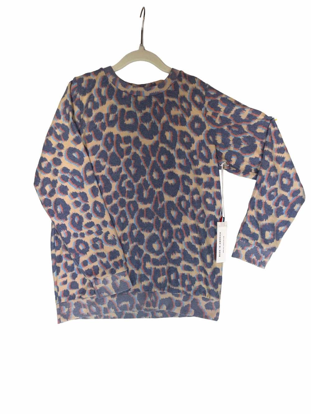 Sol Angeles Kids Hacci Crewneck, Brushed Jersey Long Sleeve Shirt, Leopard Print